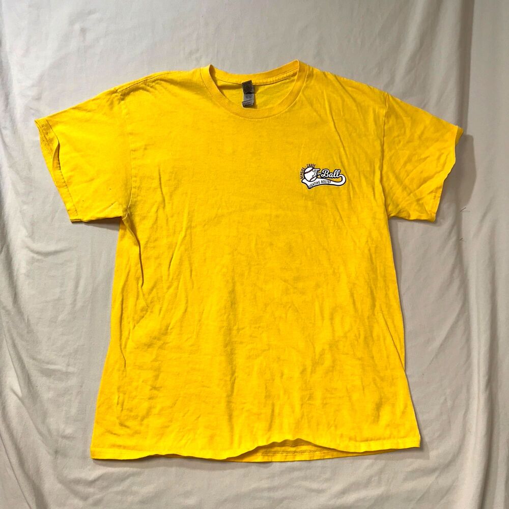 Lighting Bolts Tee Ball Coach T-shirt Men's Large Yellow Baseball Softball